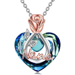 925 Sterling Silver Rose Love Heart Pendant Necklace for Mom Grandma Nana Wife A